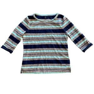 J. Crew Top Reverse Jacquard Stripe Popover Small Navy Teal